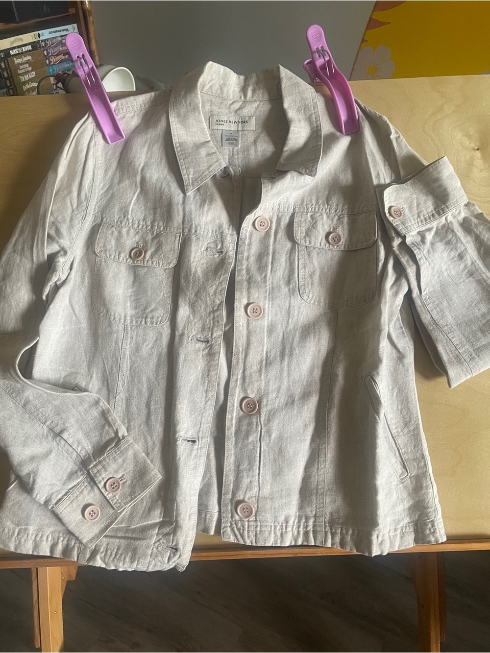 Jones New York Sport Linen Button-Front Shirt Jacket - Light Neutral